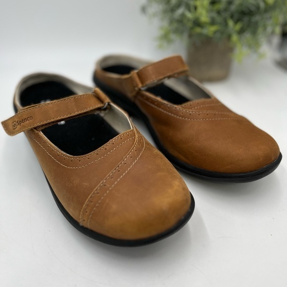 Spenco Women's 10 Brown Leather Rachel Orthotic Support Clogs Hook & Loop Strap - Picture 2 of 16